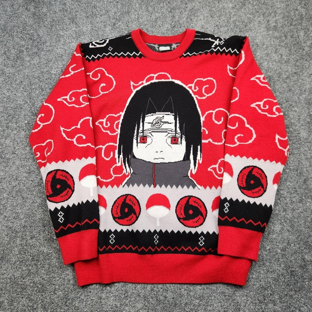 Naruto Shippuden Sweater Mens XL Red Itachi Anime Graphic Knit Crewneck Pullover
